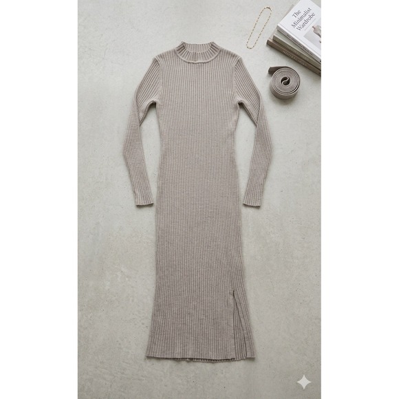 New Look Dresses & Skirts - Ribbed Knit Maxi Dress: Long Sleeve Crew Neck Bodycon Party Dress